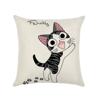 

Chis Sweet Home Cat Cotton Pillow Case Sofa Waist Throw Cushion Cover Home Car Decor