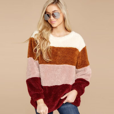 

Women Plus Size Loose Blouse Splice Color Block Sweater O Neck Long Sleeve Knitwear Casual Chic Oversized Tees Tops Jumpers