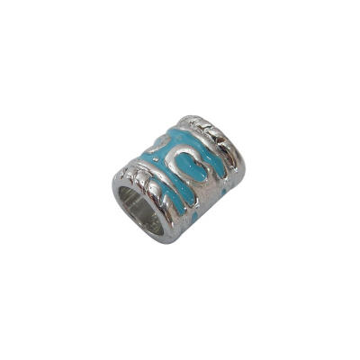 

Alloy European Beads with Enamel Tube Platinum Color DeepSkyBlue about 7mm wide 85mm long hole 5mm