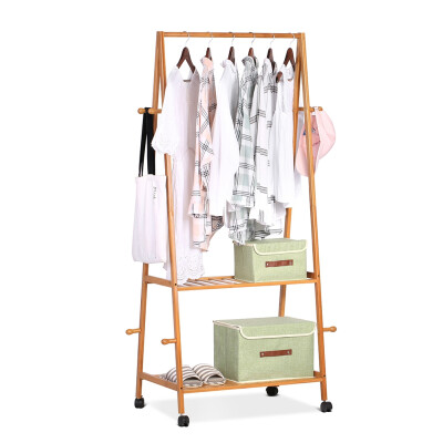 

Greensen Multifuctional Bamboo Wardrobe Stand Rack with 8 Coat Hooks 2-tier Shoe Clothes Storage Shelves