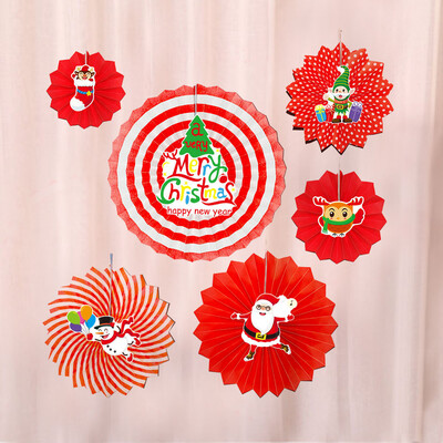 

〖Follure〗6 Pcs DIY Christmas Party Hanging Paper Fans Decorations Xmas Santa Party Hangin