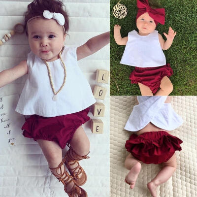 

3Pcs sets Infant Toddler Kids Baby Girls Top VestShorts PantsHeadband summer Clothes 0-3Y