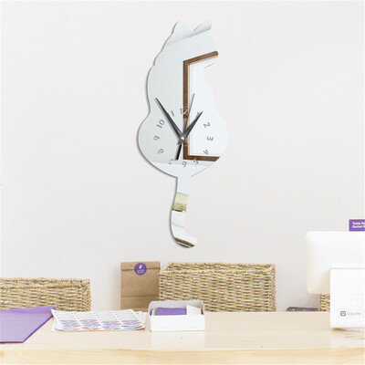 

Gobestart 3D Creative Cartoon Cat Modeling Acrylic Mirror Clock Home Decoration Wall Clock
