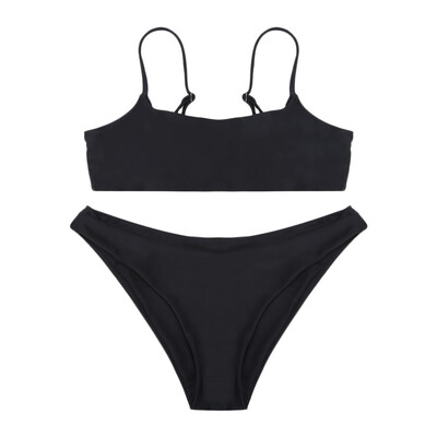 

Sexy Spaghetti Strap Padded Backless Solid Color Low Waist Women Bikini Set