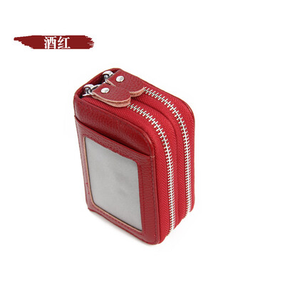 

The first layer of leather RFID plus anti-scanning leather organ card package double zipper purse with window anti-magnetic business card package