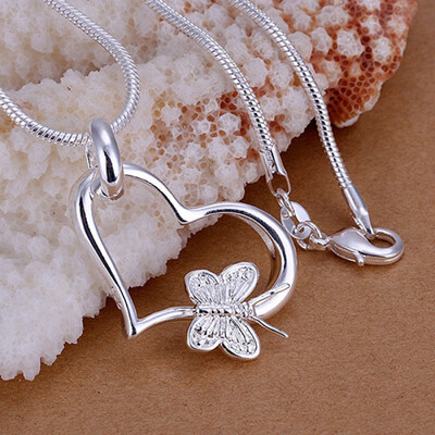 

Womens Jewelry 925 Sterling Silver Hollow Heart Butterfly Pendant Necklace