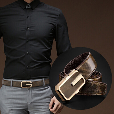 

High-end mens belt leather Korean letter smooth buckle casual business belt mens youth fashion belts spot