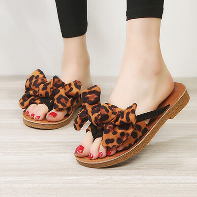 

Rose Summer Bow Leopard Print Beach Flip Flops Sandals Women Slippers Flat Sandals