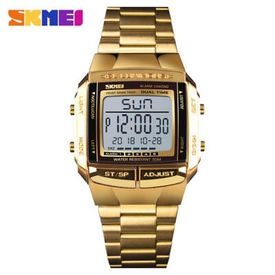 

SKMEI 1381 Male Fashion Watch Stainless Steel Digital Wristwatch Waterproof Sports Watches