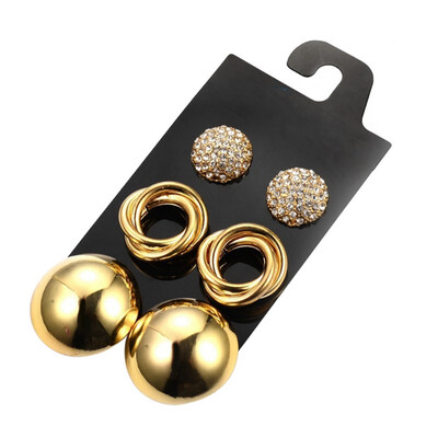 

3 PairsLot Alloy Elegant Rhinestone Stud Earrings For Women Fashion Temperament Female Ear Studs brincos Jewelry