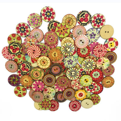 

100pcs Cartoon Round Wooden Sewing Buttons 2 Holes DIY Scrapbooking Decor