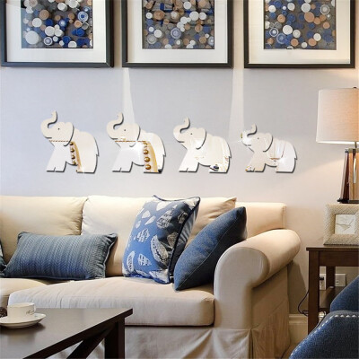 

Gobestart 4pcs Elephant Mirror Wall Sticker Decor Art DIY Home Decal Mural New