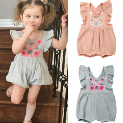 

US Newborn Toddler Baby Girls Linen Embroidered Romper Bodysuit Sunsuit Outfits