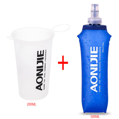 

500ML Water Bag Sport Camping Hike Running Water Foldable Outdoor Soft Flask Hydration Bottle Mouth Kettle 200ML Cup