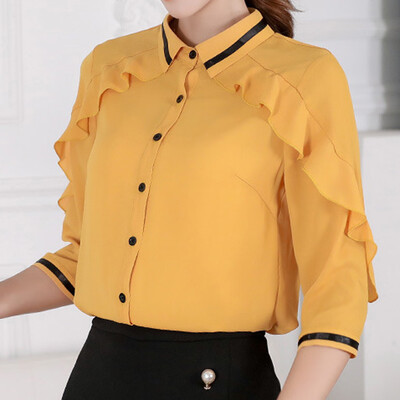 

Starmoon Women Korean Turn-down Collar Solid Color Fashion Casual Chiffon Shirt Top