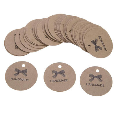 

100pcs Round HANDMADE Tag Kraft Paper Gift Label Card DIY Party Hanging Tag
