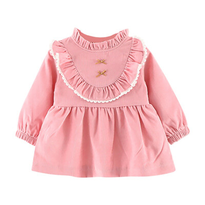 

Autumn Bowknot Round Neck Dress Cute Baby Girl Dress Baby Girls Turn-down Collar Soft Cotton Dress