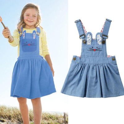 

Newborn Kid Baby Girls Princess Denim Skirt Rabbit Dress Suspender Belt Clothes