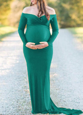 

Simple&Elegant V-neck Pure Color Maternity Maxi Dress