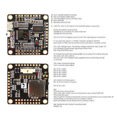 

JJRC Matek Systems F722-STD FC Flight Controller with OSD Barometer Blackbox for QAV210 220 250 RC FPV Racing Quadcopter RC Helico