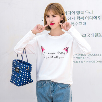 

Yu Zhaolin 2019 new Korean version of the wild bottoming shirt female loose cartoon letter printing long-sleeved T-shirt YWTC191243 white