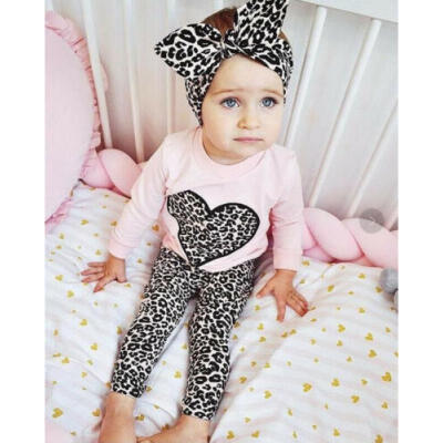 

3PCS Newborn Baby Girls Leopard print Clothes T-shirt Tops Pants Autumn Outfits