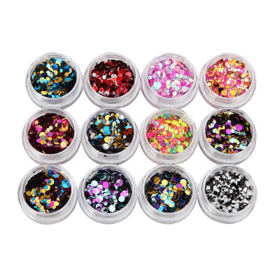 

Toponeto 12 Colors Nail Art Tips Stickers Acrylic 3D Glitter Sequins Manicure DIY