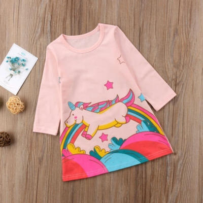 

fashion Cartoon Kids Baby Girls Unicorn Dress Princess Birthday Party Dresses Costume UK