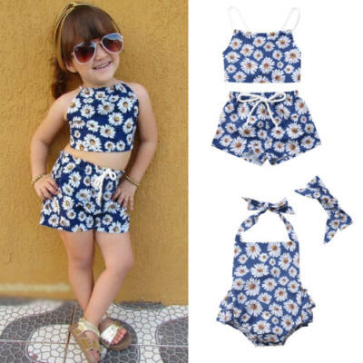 

2pcs Newborn Baby Kids Girls Sleeveless Floral Print Bikinis Swimsuit Swimwear