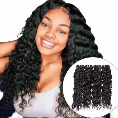 

4 Bundles Peruvian Water Wave Human Hair Bundles Non Remy Hair Extensions Natural Black Color Can Be Dyed No Tangle