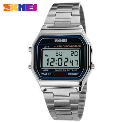 

SKMEI 1123 Sports Watch Male Waterproof Countdown Digital LED Watches Fashionable Stainless Steel Business Wristwatches