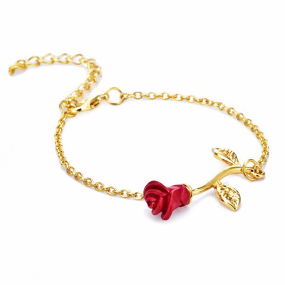 

Valentines Day Red Rose Simple Woman Ladies Bracelet Plant Female Lovers Bracelets For Girlfriend Gifts
