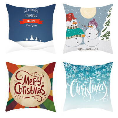 

Siaonvr 4PC Merry Christmas Short Plush Pillowcase Sofa Pad Set Home Decoration 18x18 In