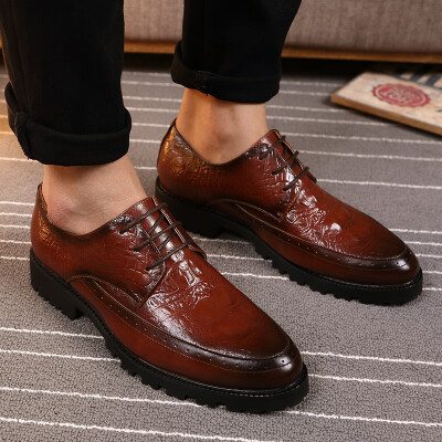 

Summer crocodile pattern business casual mens shoes increased Korean youth thick red hair stylist British pointed shoes