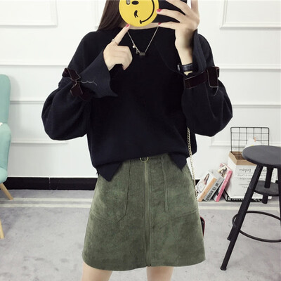 

Sweater Women Casual Slim Autumn Spring Knitted Sweater Lace Up Flare Long Sleeve Ruffle Knitting Pullover Female Sweaters