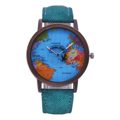 

Creative Watch Personality Map Design Dial Comfortable Denim Strap Women Dress Watch Mini World Aircraft Quartz Watches