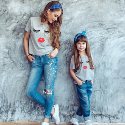 

Family Mother And Daughter Matching Clothes Eyelash Printed T-Shirt Tops Blouse