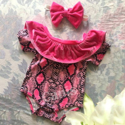 

UK 2PCS Newborn Baby Girl Clothes Snake Print Romper Bodysuit Summer Outfits Set