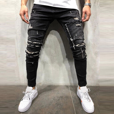 

Tailored Mens Fashion Denim Cotton Hole Straight Pocket Trouser Distressed Jeans Pants
