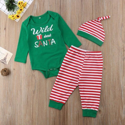 

Newborn Kid Baby Girl Boy Christmas Clothing Outfits Santa Romper Jumpsuit Striped Pant Hat Clothes Set