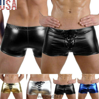 

Sexy Men Wetlook Shiny Boxer Briefs Shorts PVC Thongs Panties Underwear Swimwear