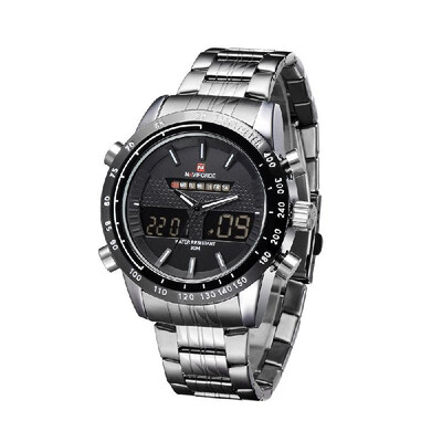 

NAVIFORCE Stainless Steel 3ATM Waterproof Fashion Wristwatch Dual Time Quartz Sports Men Watch with Function of Backlight Alarm Ca