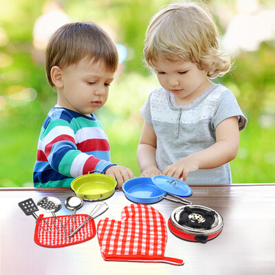 

Siaonvr 10 Pcs Set Kids Pretend Toys Kitchen Toys Stainless Steel Cookware Toy Set