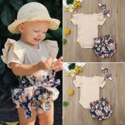 

Toddler Baby Girls Tops Romper Bodysuit Pants Shorts Headband Outfit Clothes Set