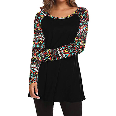

Nomeni Women Fashion Long Sleeve Printed Patchwork Blouse Tops Clothes T Shirt