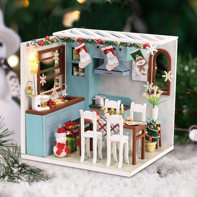 

YIWULAWooden DIY Miniature House Furniture LED House Decorate Creative Christmas Gifts
