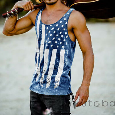 

Men Sleeveless Workout Tank Tops Casual American Flag Printed Summer GYM Tops