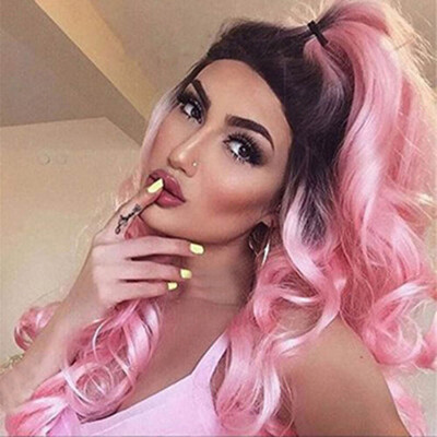 

〖Follure〗Sexy Long Women Fashion Synthetic Wavy Cosplay Party Full Wigs Pink
