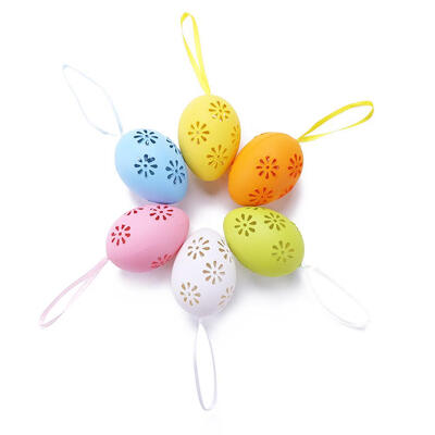 

6pcs Easter Decorations Plastic Egg Hollow Out DIY Painted Eggs Pendant