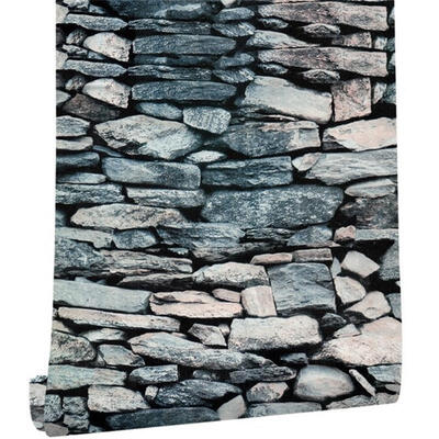 

Tuwaga Indigo Rock Brick Pattern Self Adhesive Removable Waterproof Wallpaper Home DecorativeLength 3m